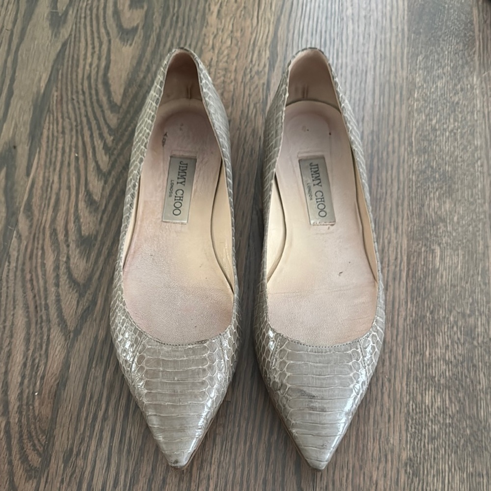 Jimmy Choo Silver Flats with Elegant Silhouette